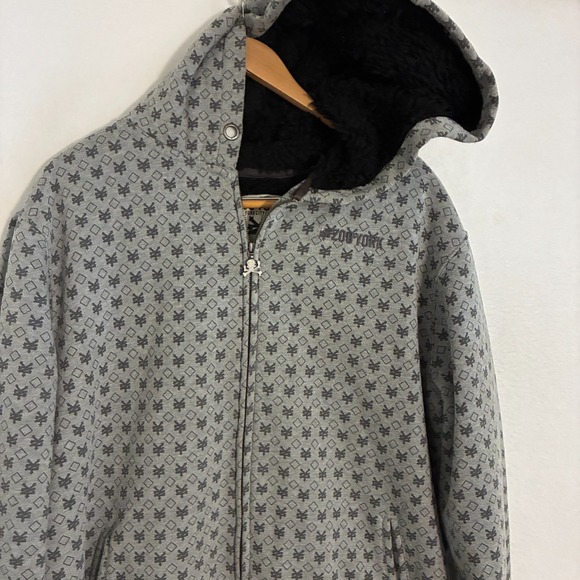 Zoo York Fleece Lined Hoodie Jacket Men XXL Heavyweight Full Zip Logo AOP Street - Picture 3 of 12